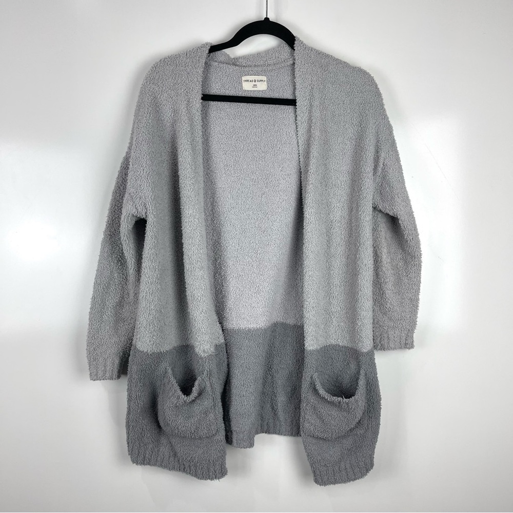 Thread & Supply Cozy Cloud Open Cardigan Sweater Grey Colorblock Loungewear Long